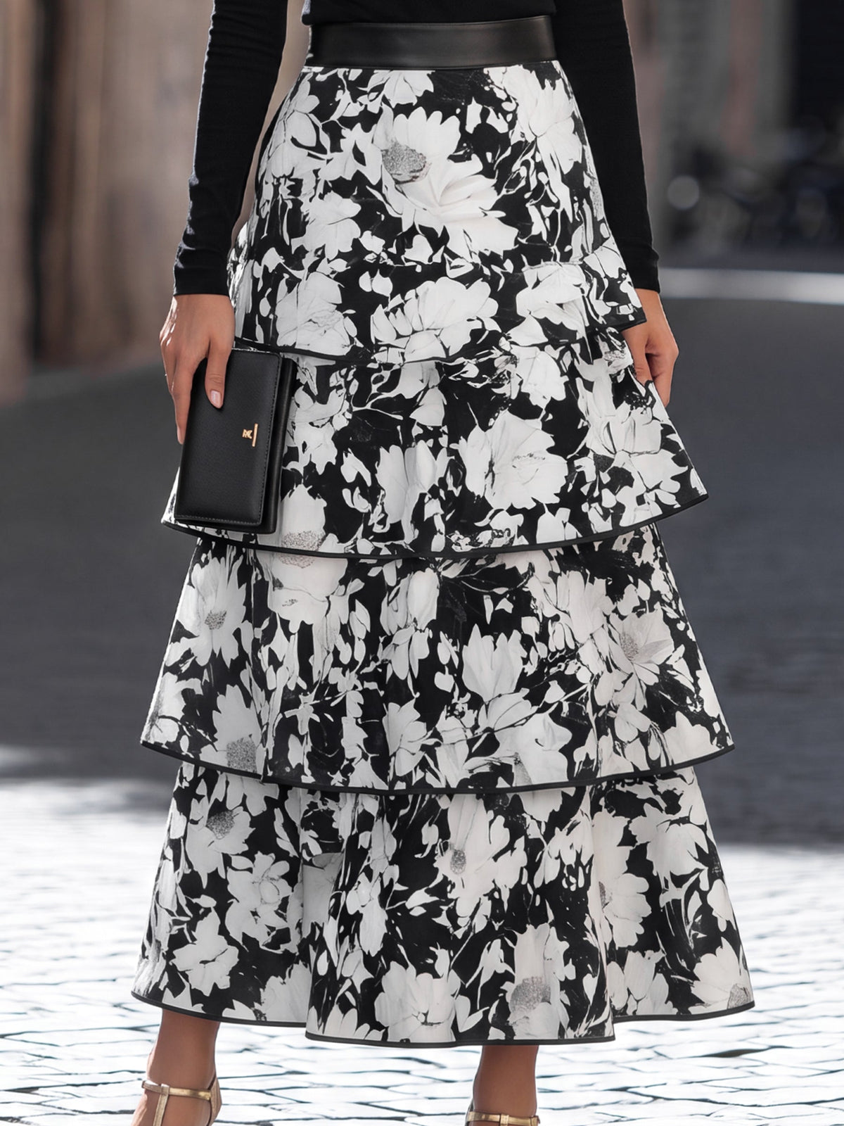Fitted Top and Floral Midi Skirt Set