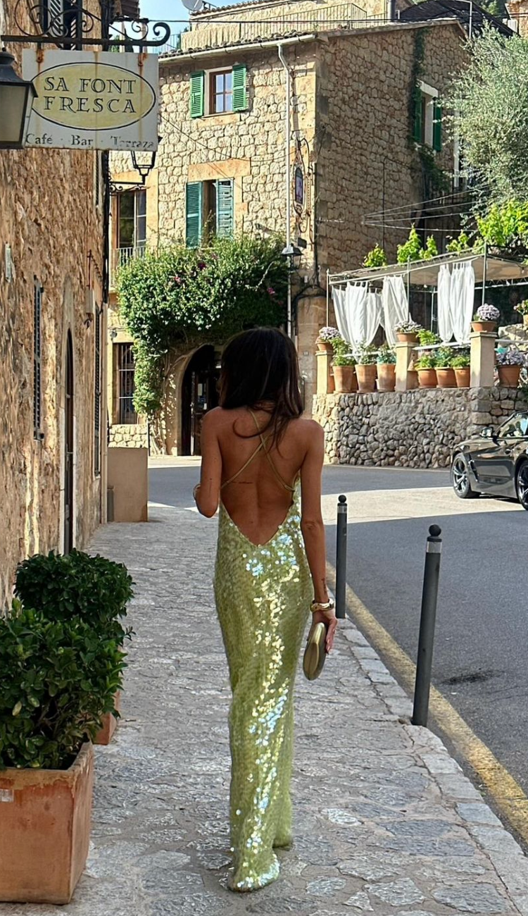 Whitney | Sequined Spaghetti Strap Maxi Vacation Dress