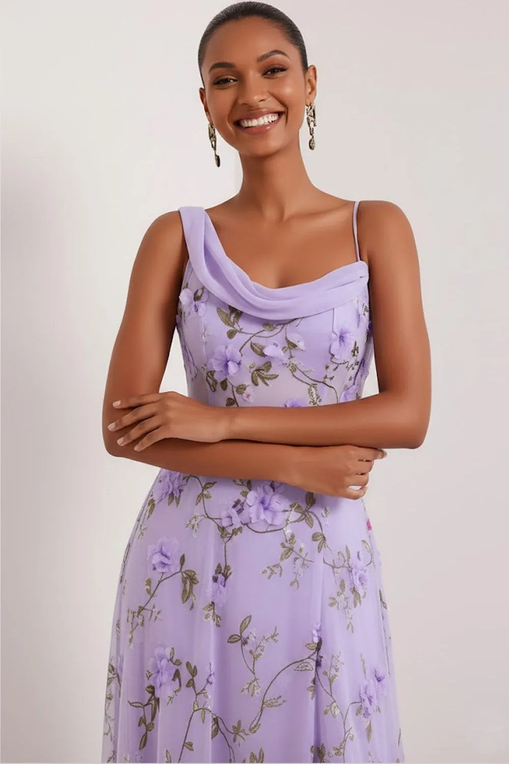 Addison | Floral Boned Corset Cowl Neck Maxi Brudepigekjole