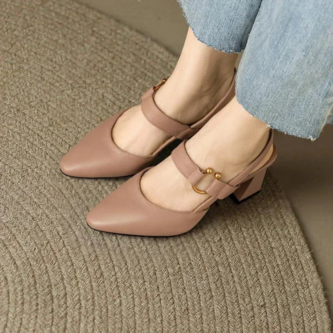 Roxanne | Pointed Toe Sling-Back Block Heels