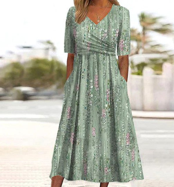 Joanna | Botanical Print Wrap Summer Midi Dress