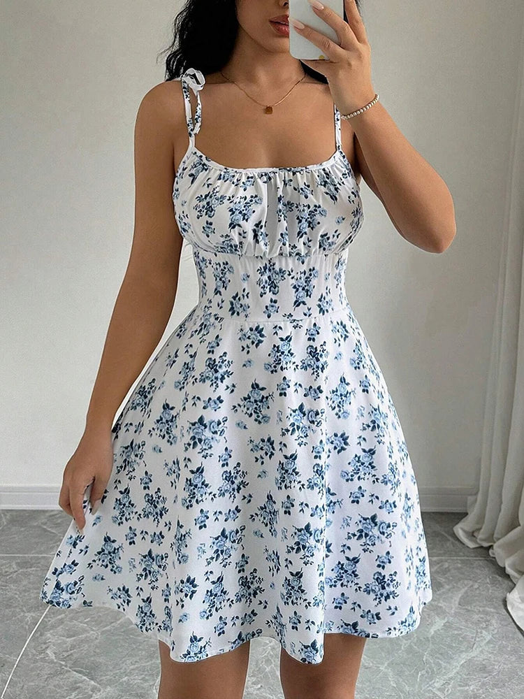 Roslyn | Floral Print Tie-Strap Mini Summer Dress