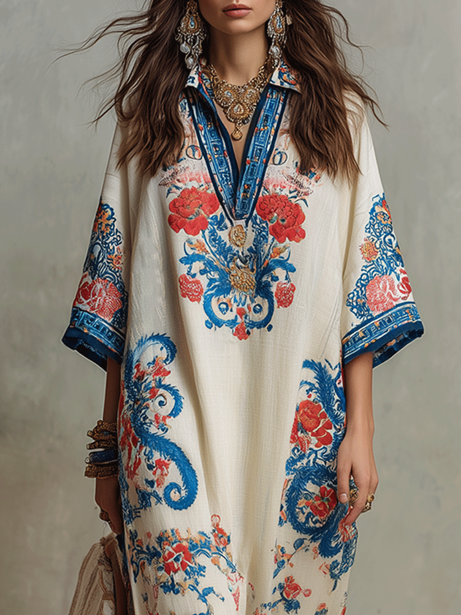 Zar | Blomstret Paisley Boho Ferie Midikjole til Kvinder