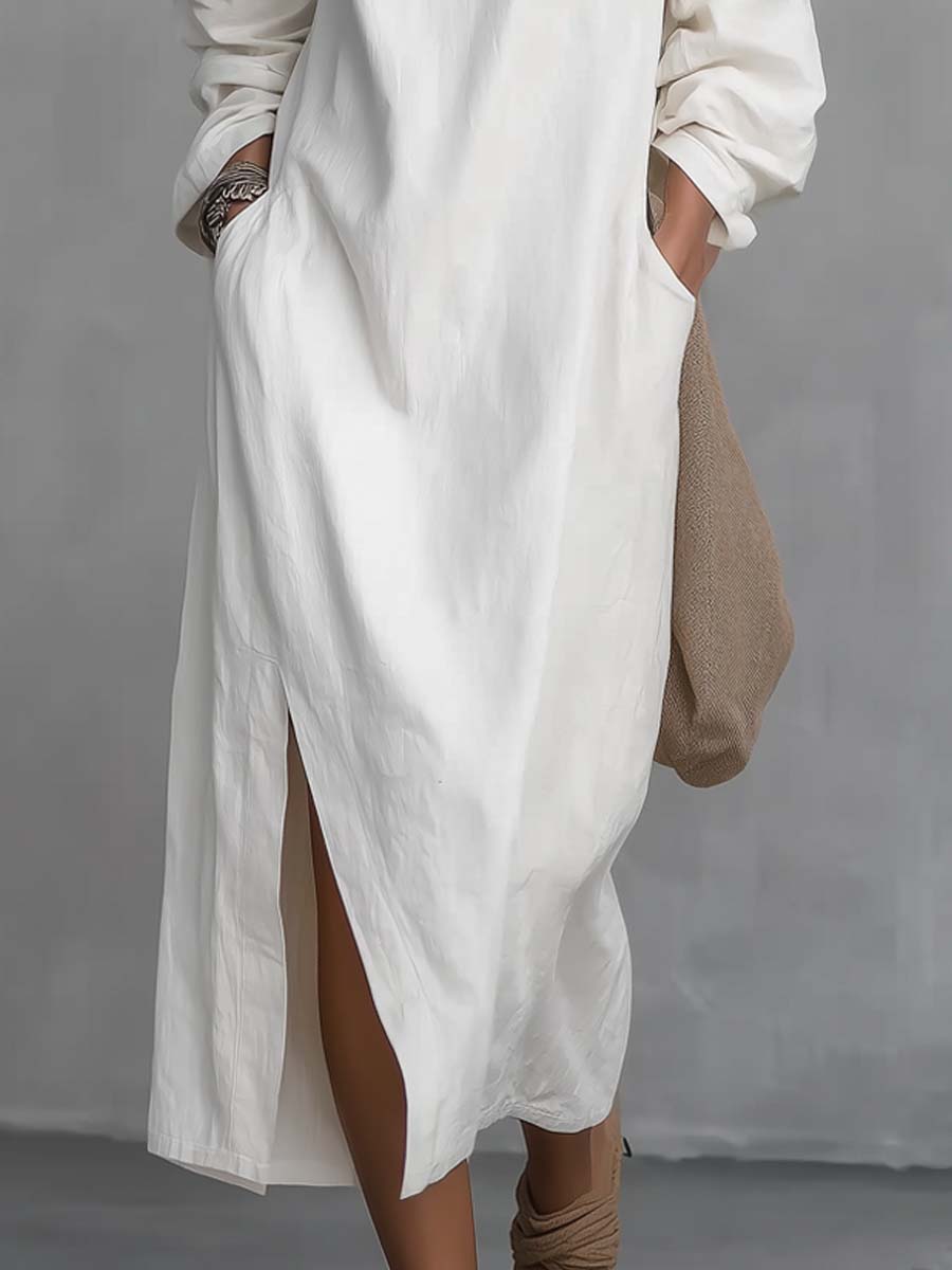Sloan | One Shoulder Split Hem Linen Midi Dress