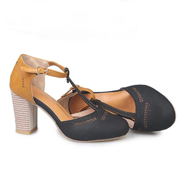 Callie | Two-Tone T-Strap Block-Heel Pumps