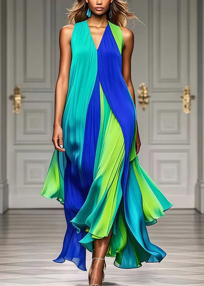 Alice | Colorful Front-Pleated Halter Chiffon Maxi Strandkjole