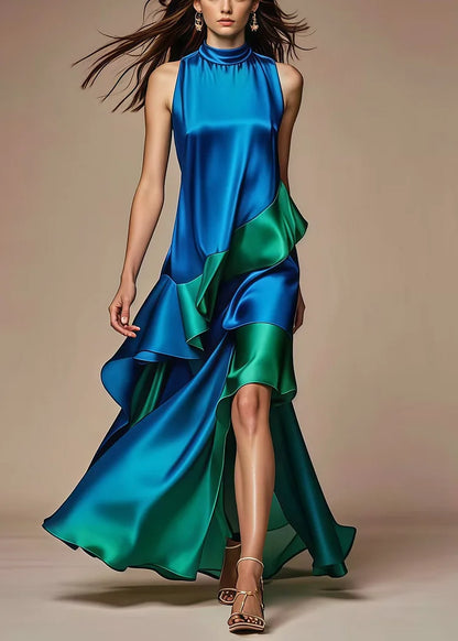 Teresa | Satin Halter Ruffle Wedding-Guest Maxi Dress