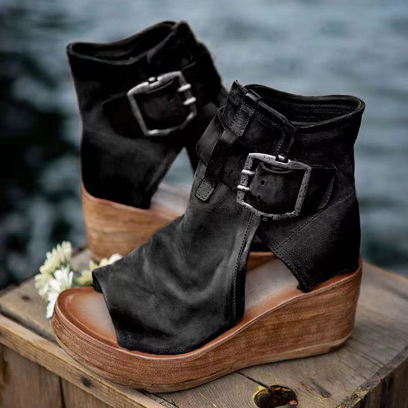 Finley | Double Buckle Platform Wedge-Heel Sandals