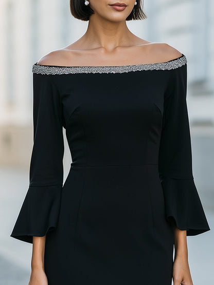 Party Dress with Off Shoulder and Crystal Detail