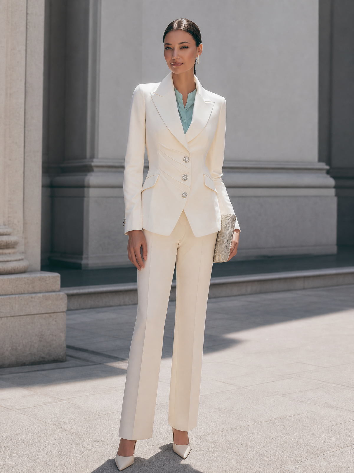 Tailored Blazer with Pleats and Lapel