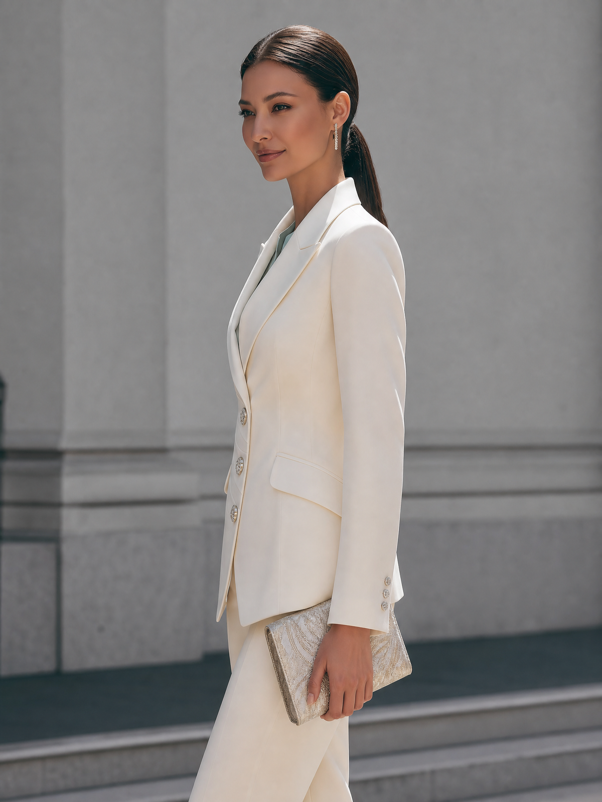 Tailored Blazer with Pleats and Lapel