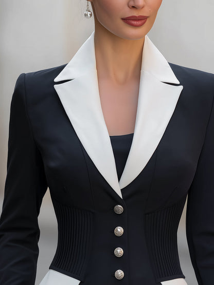 Blazer with Contrast Lapel and Pleated Waist