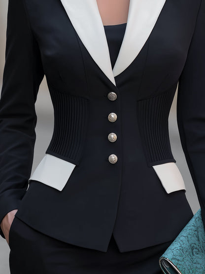 Blazer with Contrast Lapel and Pleated Waist