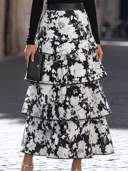 Fitted Top and Floral Midi Skirt Set