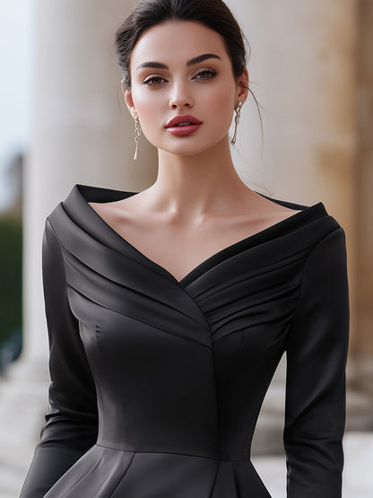 Draped Satin Peplum Blouse with Long Sleeves