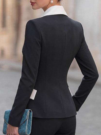 Blazer with Contrast Lapel and Pleated Waist