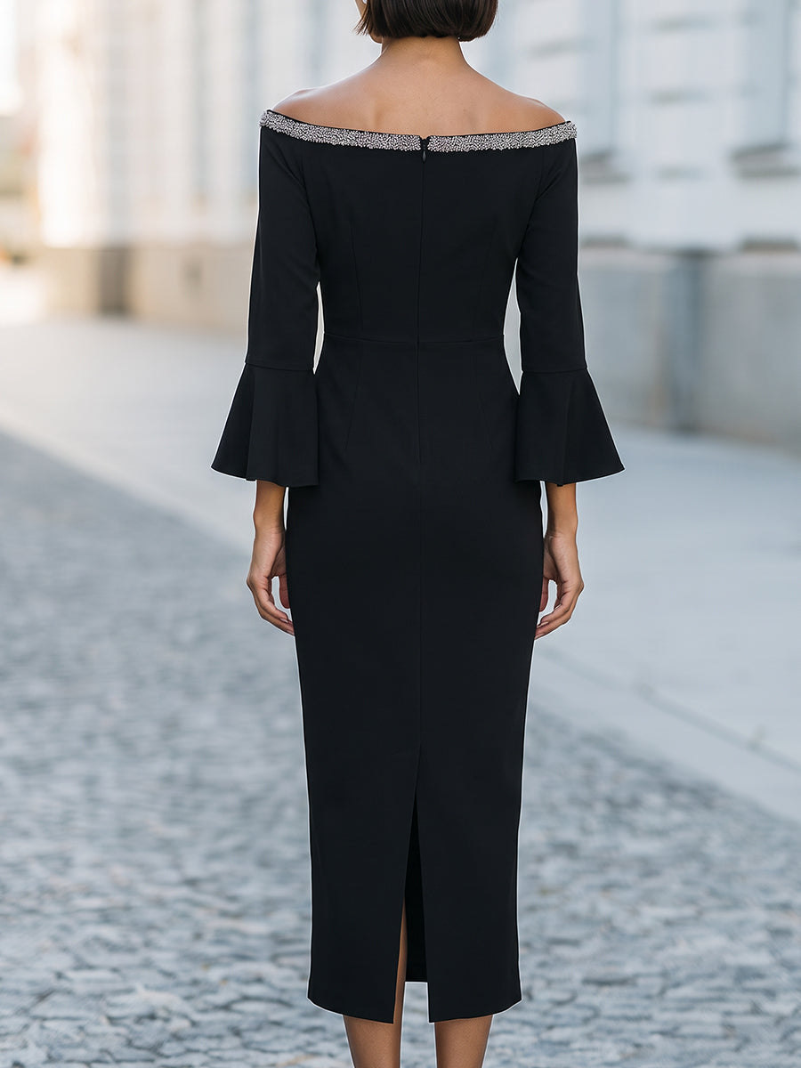 Party Dress with Off Shoulder and Crystal Detail