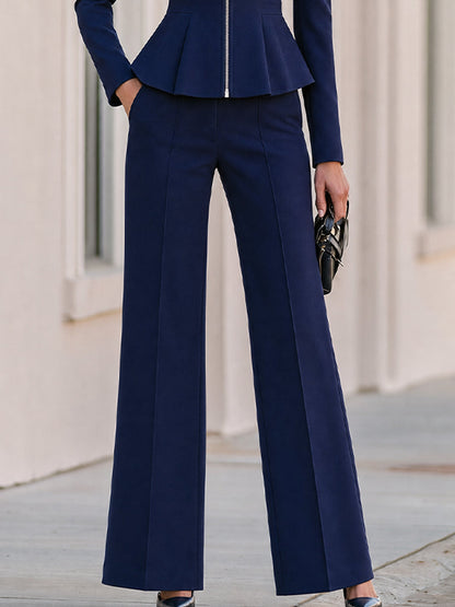 Navy Peplum Blazer and Wide Leg Trouser Suit