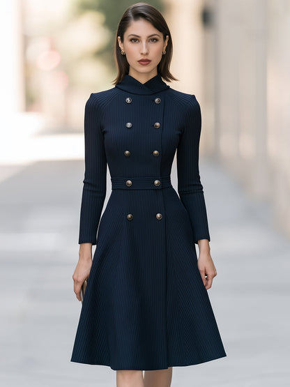 Double Breasted Knit Midi Dress with Wrap Neck