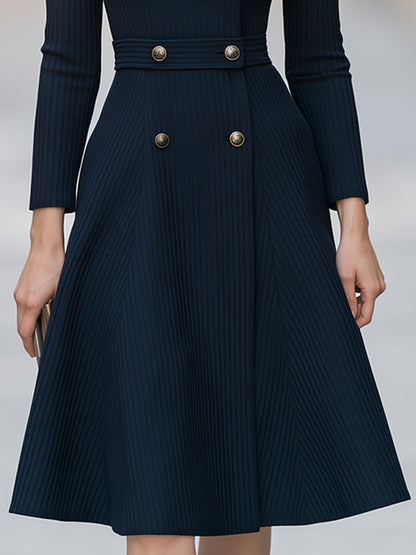 Double Breasted Knit Midi Dress with Wrap Neck