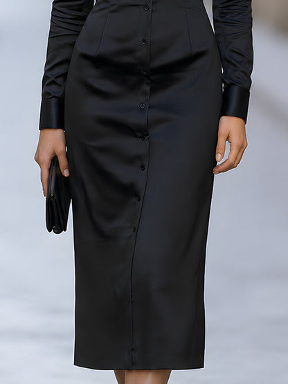Satin Button Shirt Dress in Midi Length