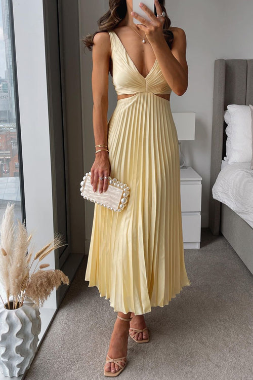 Francine | Cutout Front-Pleated Wedding Guest Midi Dress