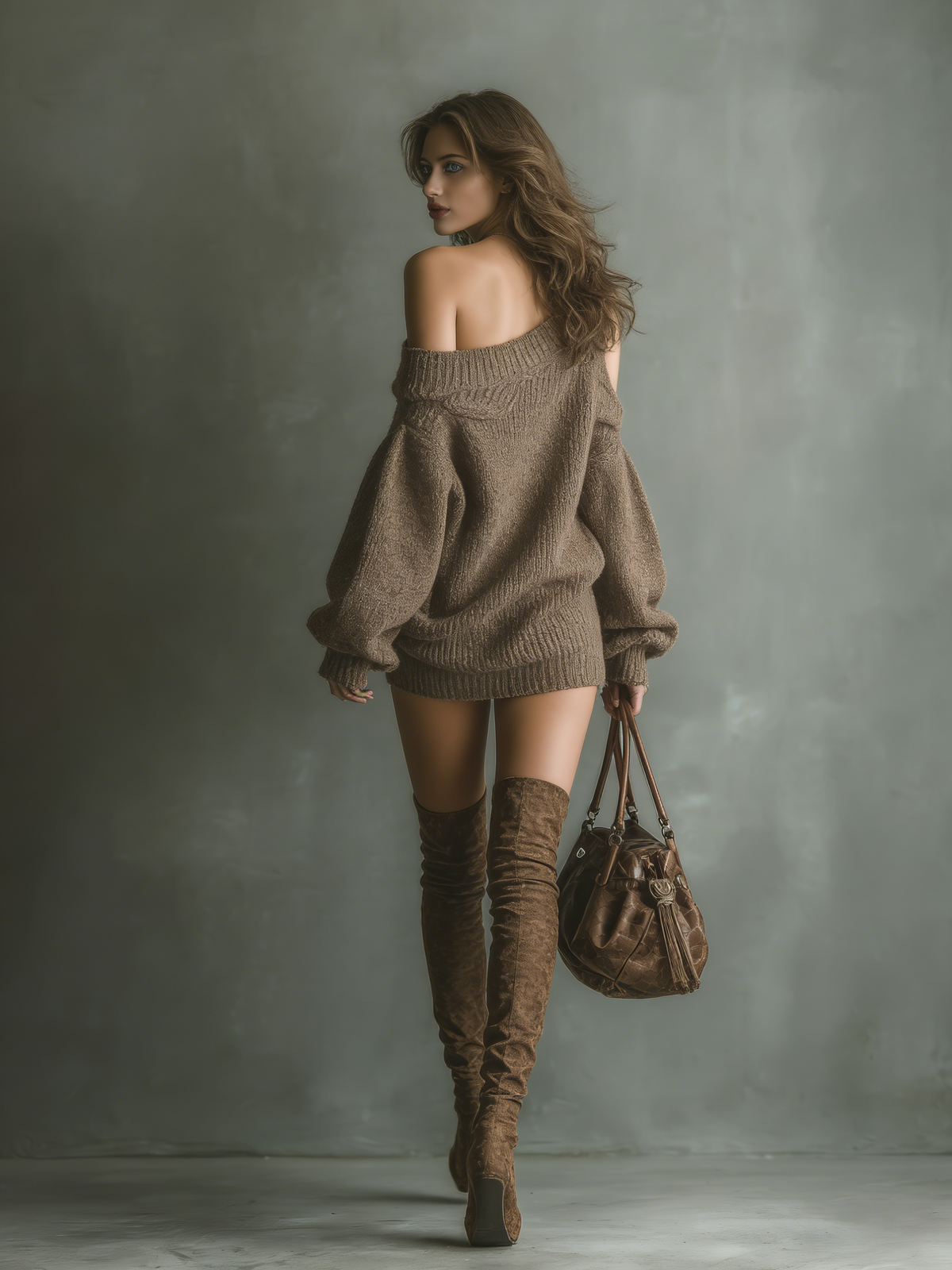 Amara | Women's Brown Off Shoulder Knit Dress