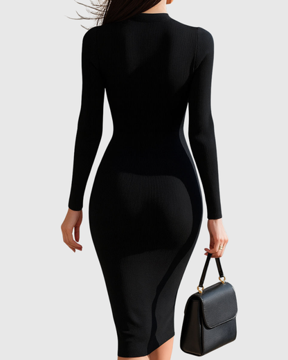 Eadwine | Women's Ribbed Knit Midi Dress with Zip