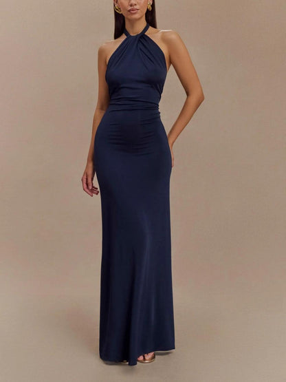 Sue | Halter Open Back Wedding-Guest Maxi Dress