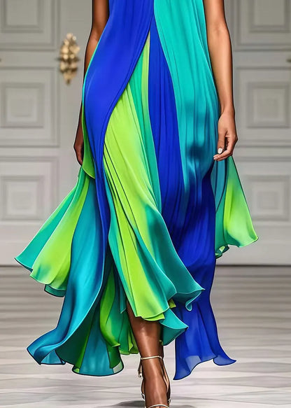 Alice | Colorful Front-Pleated Halter Chiffon Maxi Strandkjole
