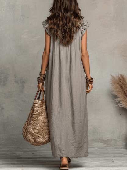 Ruffy | Sleeveless V-Neck Ruffle Boho Vacation Maxi Dress