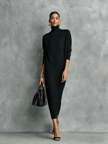 Bea | Women's Black Turtleneck Knit Dress
