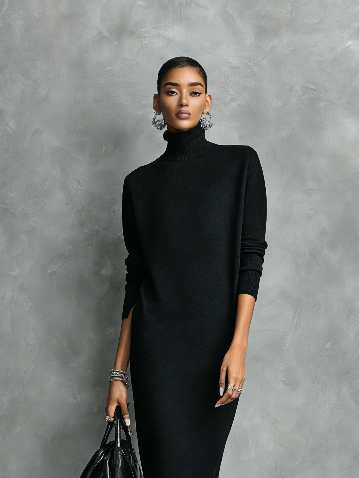 Bea | Women's Black Turtleneck Knit Dress