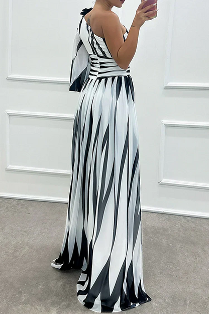 Sage | Stripe-Print One Shoulder Slit Formal Maxi Dress