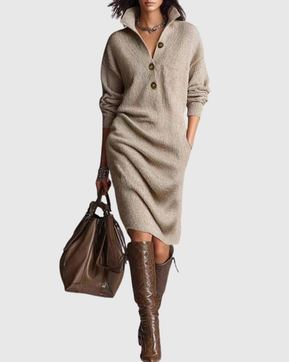 Arianell | Women's Pure Wool Ribbed Knit Midi Dress