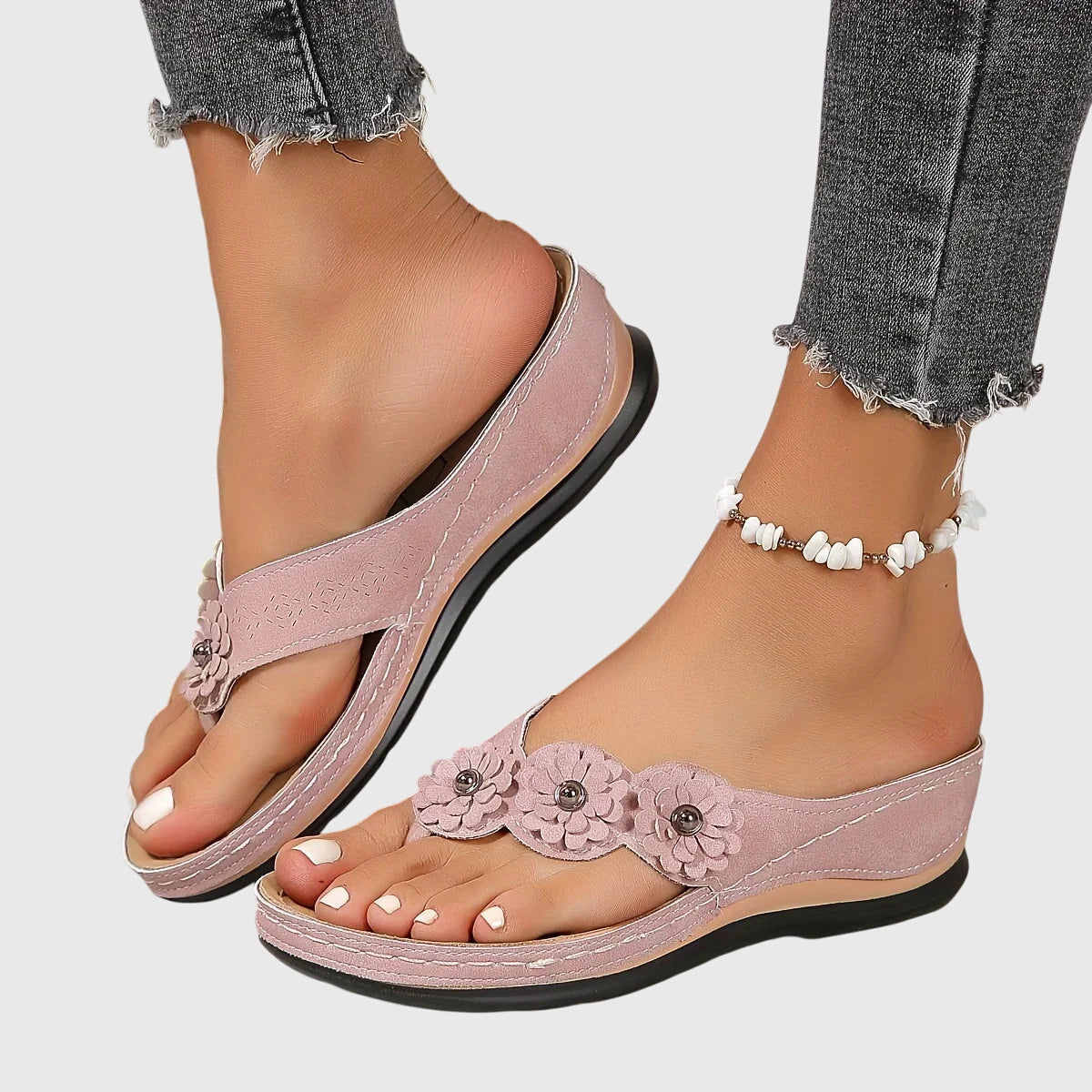 Allison | Flower Wedge-Heel Flip Flop Komfort Sandaler