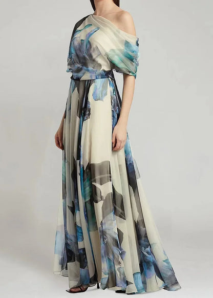 Charlee | Botanical Print One Shoulder Long Maxi Dress