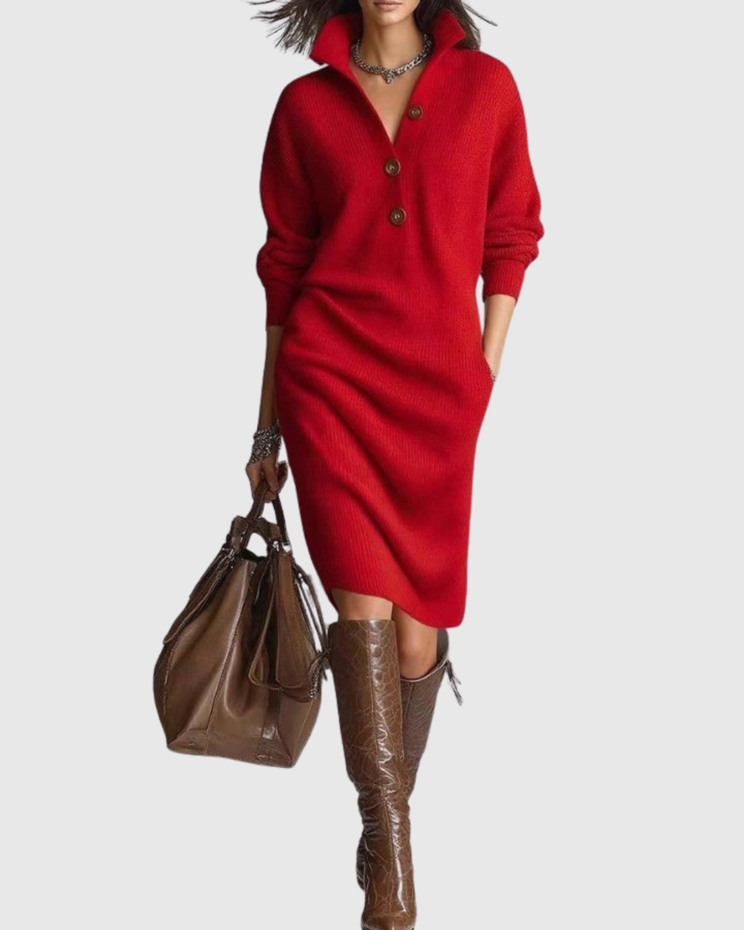 Arianell | Women's Pure Wool Ribbed Knit Midi Dress