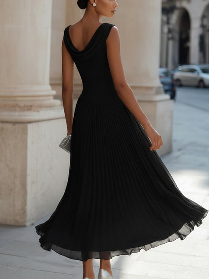 Donna | Flowy Neck Chiffon Formal Midi Dress