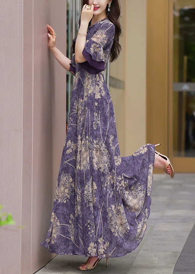 Anna | Botanical Print Ruffle Sleeve Maxi Summer Kjole