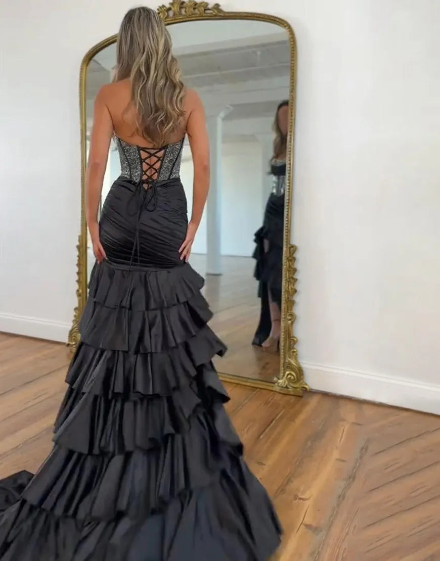 Alondra | Sequin Boned Corset Ruffle Tiered Mermaid Brudepigekjole