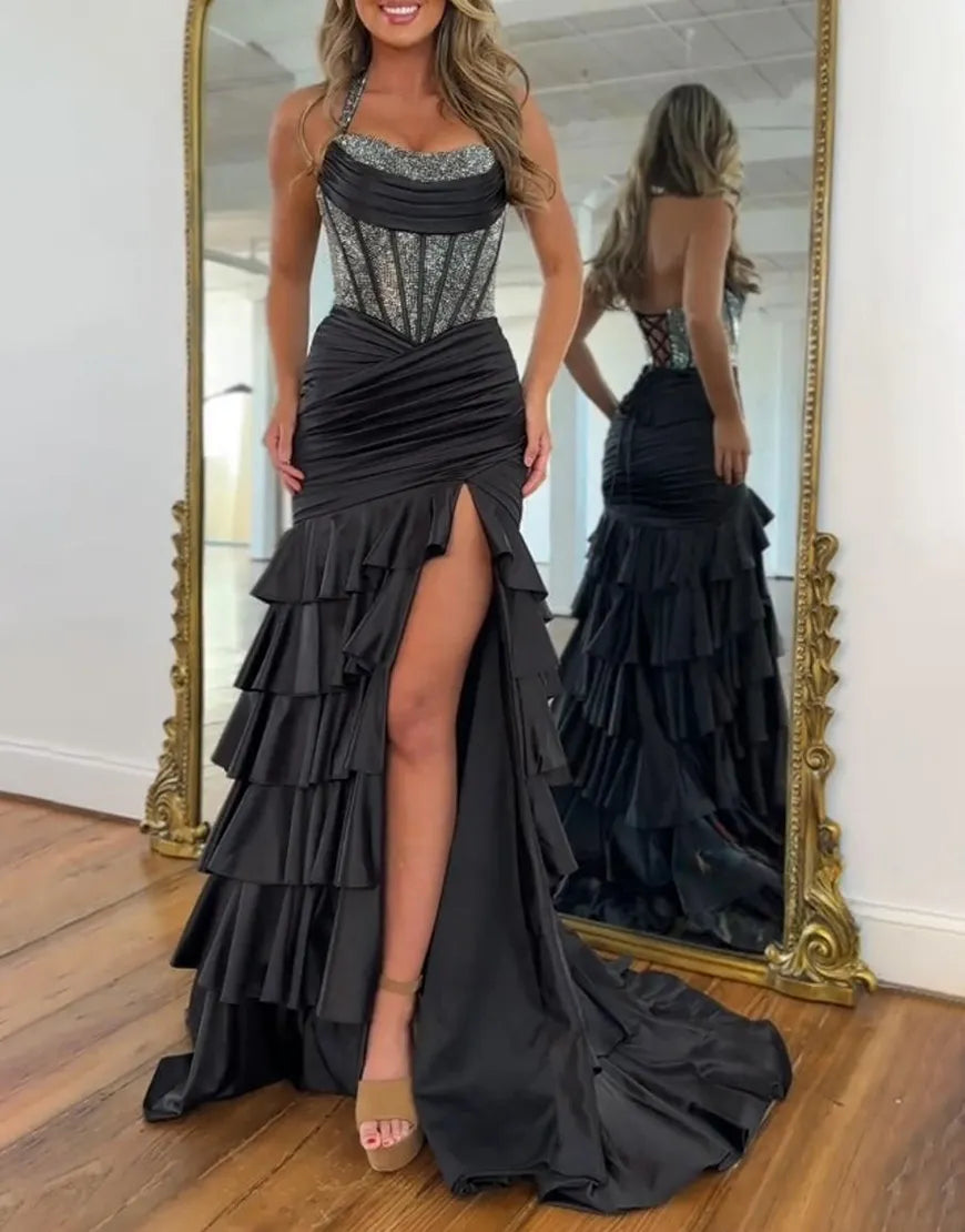 Alondra | Sequin Boned Corset Ruffle Tiered Mermaid Brudepigekjole