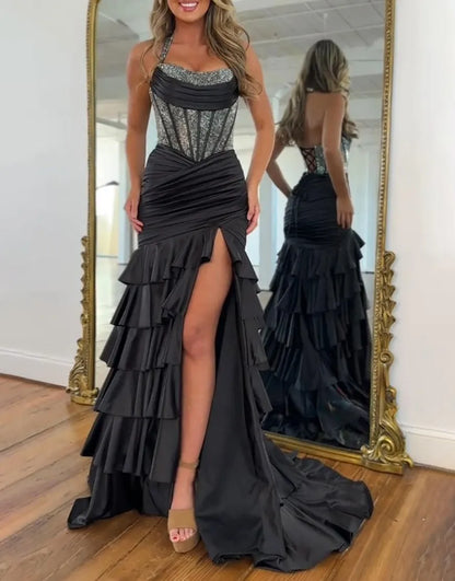 Alondra | Sequin Boned Corset Ruffle Tiered Mermaid Brudepigekjole