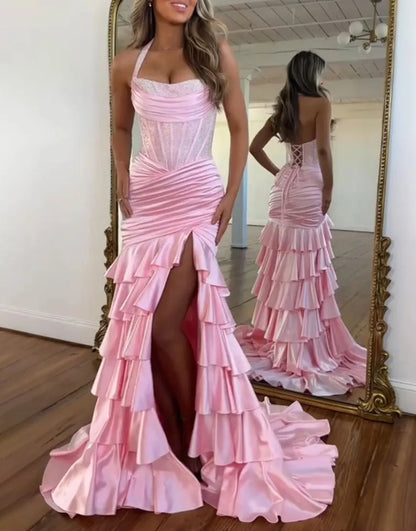 Alondra | Sequin Boned Corset Ruffle Tiered Mermaid Brudepigekjole
