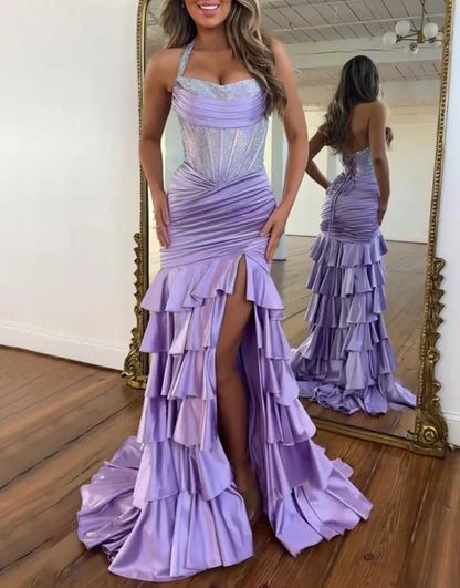Alondra | Sequin Boned Corset Ruffle Tiered Mermaid Brudepigekjole