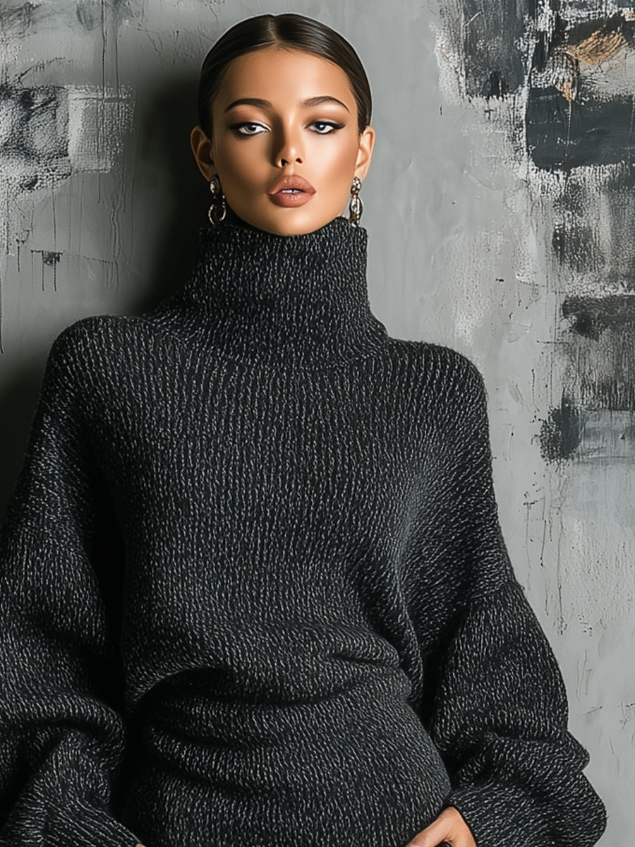 Wren | Women's Charcoal Oversized Turtleneck Knit Dress