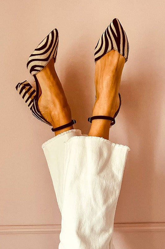Lucia | Zebra Print Ankle-Strap Sandals with Block Heel