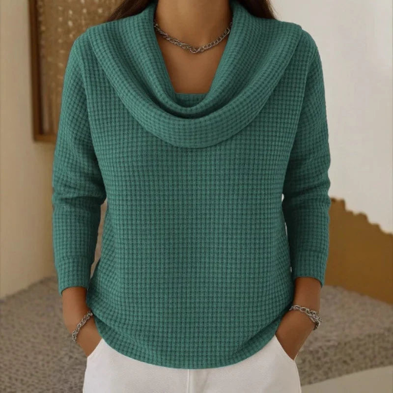 Karen | Women's Waffle Knit Sweater with Draped Neck