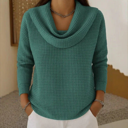 Karen | Women's Waffle Knit Sweater with Draped Neck