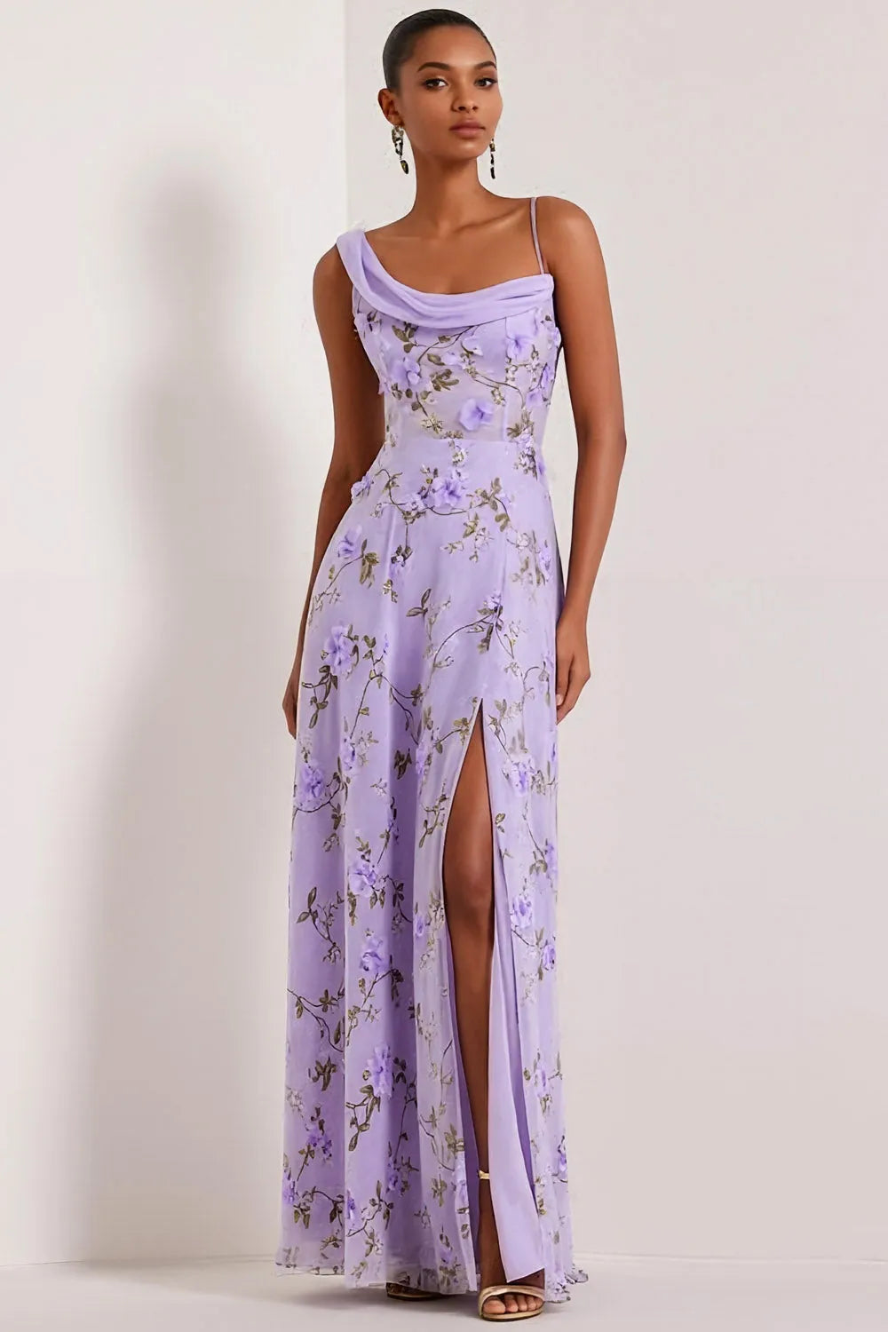 Addison | Floral Boned Corset Cowl Neck Maxi Brudepigekjole